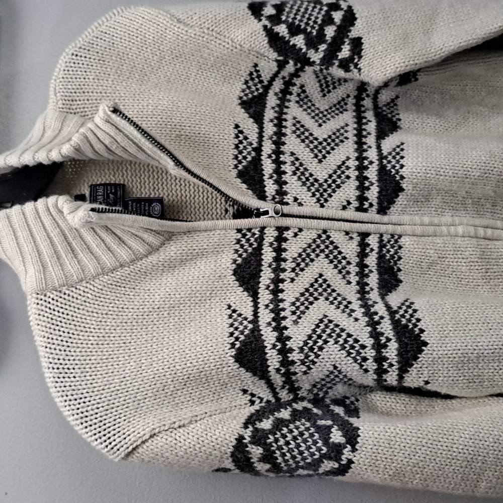 American Rag Zip-Up Sweater Acrylic Wool Blend Cream and Gray Size Large - Picture 2 of 6